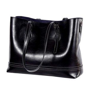 Black Genuine Leather Large Shoulder Bag Tote
